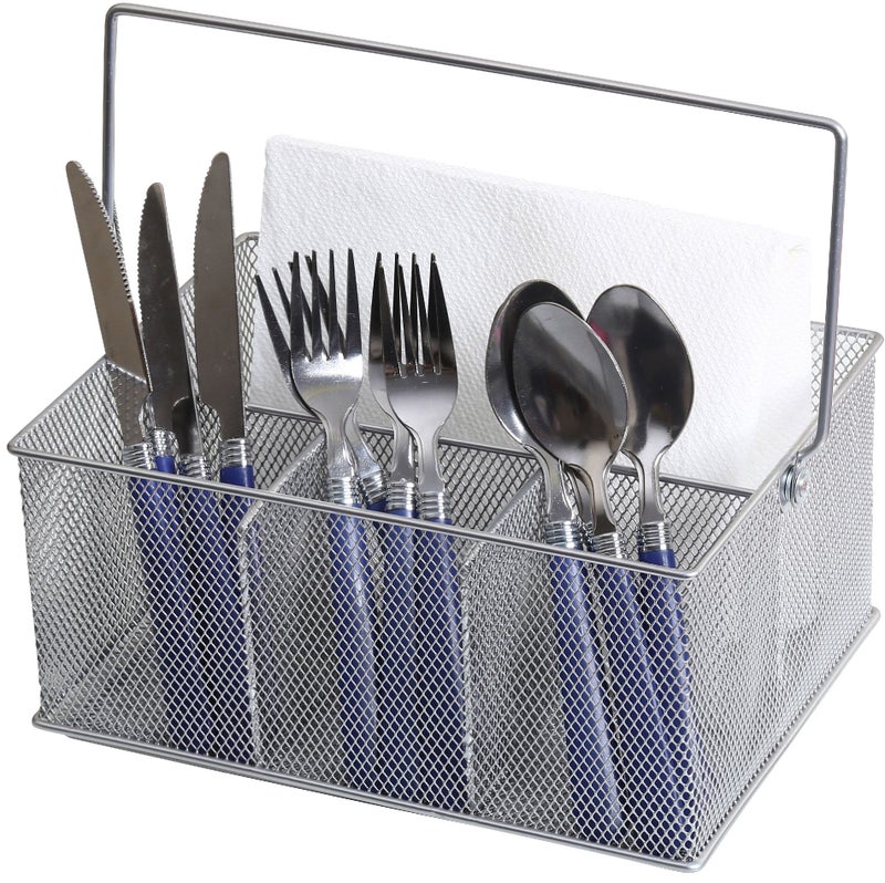 YBM HOME Mesh Silver Condiment Caddy/Kitchen Supply, Utensil, Silverware Organizer Cutlery Holder Flatware Storage Napkin Holder (Silver, 1) - Image 2